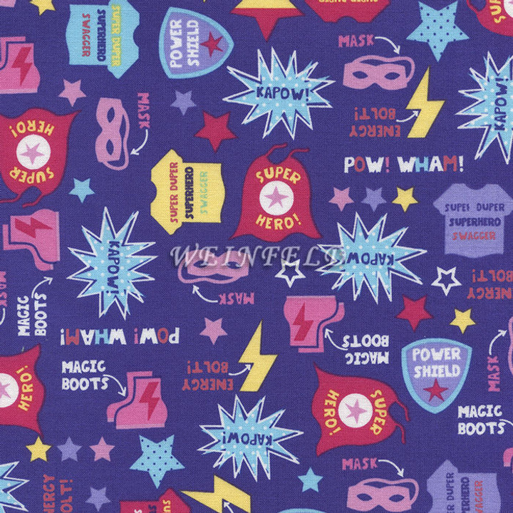 Cotton Print Yarmulkes Superheroine - Purple Cotton Print Yarmulkes Superheroine - Purple