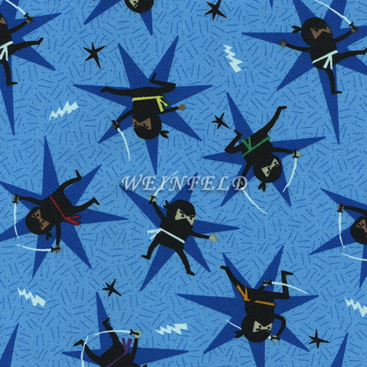 Cotton Print Yarmulkes Ninjas - Blue