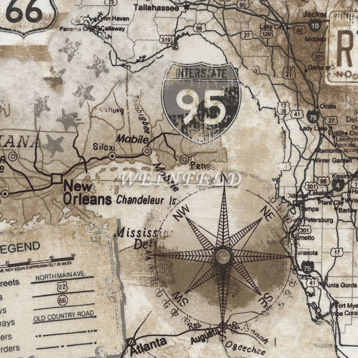 Cotton Print Yarmulkes Road Map - Natural Cotton Print Yarmulkes Road Map - Natural