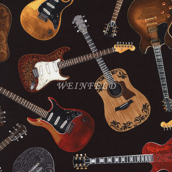 Cotton Print Yarmulkes Guitars - Music  Black Cotton Print Yarmulkes Guitars - Music  Black