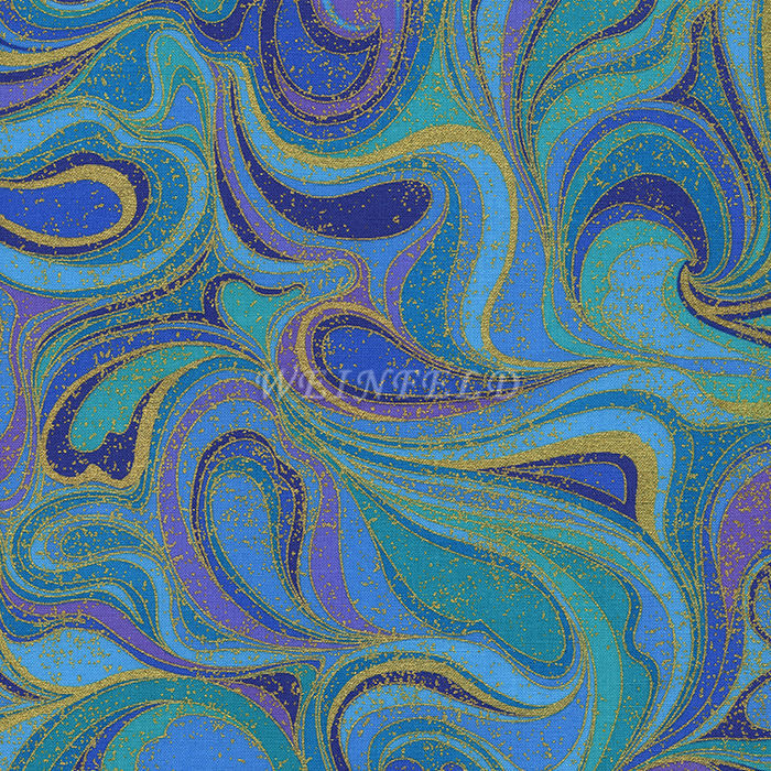 Cotton Print Yarmulkes - Gold Metallic Peacock