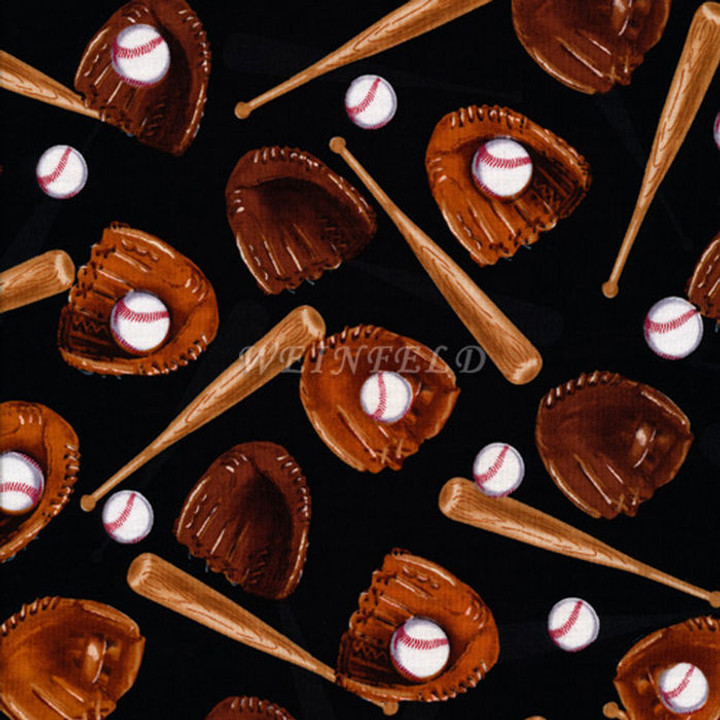 Cotton Print Yarmulkes Sport Baseball - Black