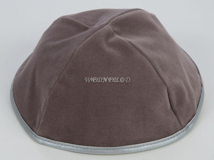 Velour Velvet Yarmulkes - 4 Panels - Lined - Medium Style - With Rim (Band) - Dark Grey