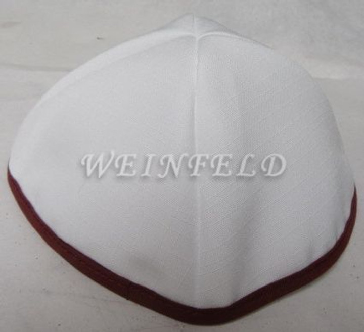 Faux Linen Yarmulkes - White with Chocolate Brown Rim Faux Linen Yarmulkes - White with Chocolate Brown Rim