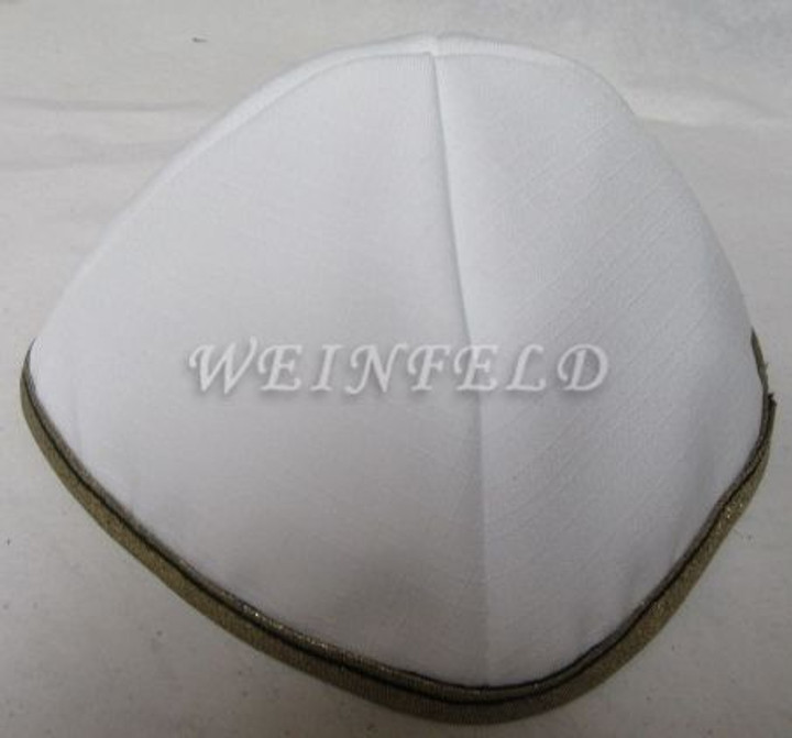 Faux Linen Yarmulkes - White with Gold Rim Faux Linen Yarmulkes - White with Gold Rim