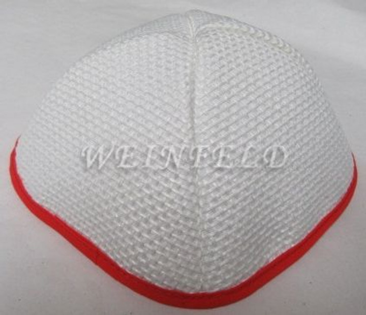 Burlap Yarmulkes - White Red