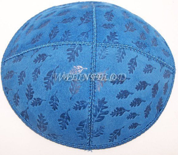 Genuine Suede Kippah - Embossed Textured Design - Big Leaves