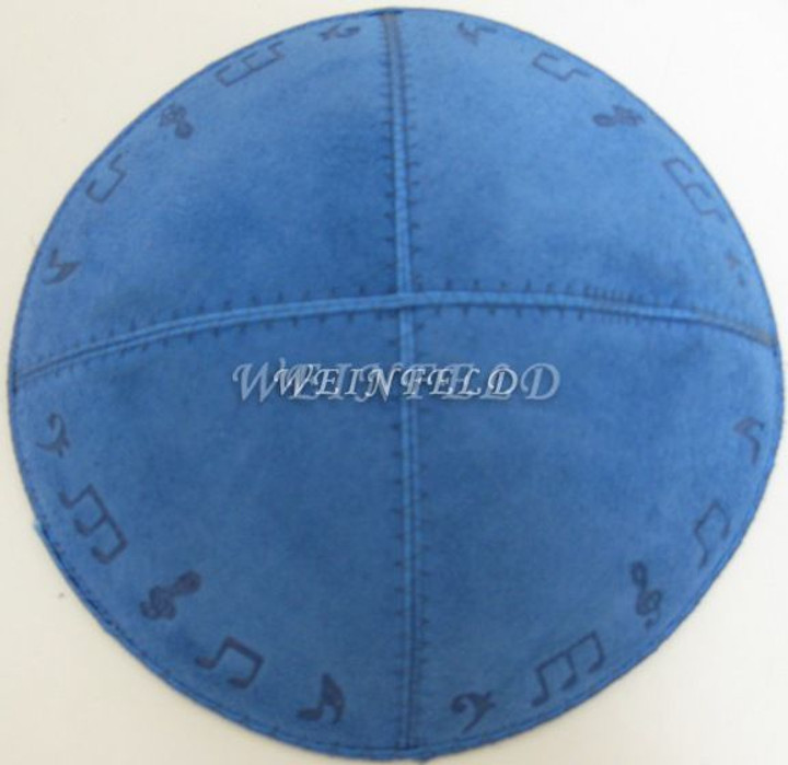 Genuine Suede Kippah - Embossed Textured Design - Music Notes (Around The Bottom)
