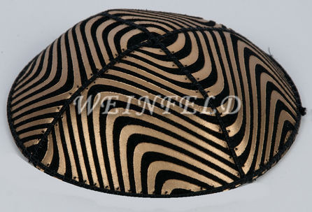 Genuine Suede Yarmulke - Metallic Embossed - Gold Metalic New Wave