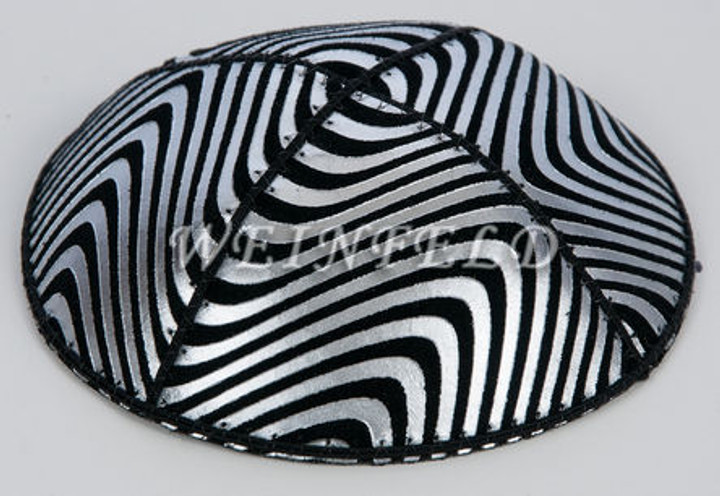 Genuine Suede Yarmulke - Metallic Embossed - Silver Metalic New Wave Genuine Suede Yarmulke - Metallic Embossed - Silver Metalic New Wave