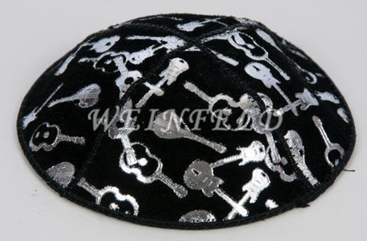 Genuine Suede Yarmulke - Metallic Embossed - Silver Metalic Guitars Genuine Suede Yarmulke - Metallic Embossed - Silver Metalic Guitars