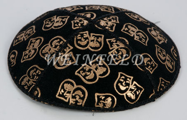 Genuine Suede Yarmulke - Metallic Embossed - Gold Metalic Masks Genuine Suede Yarmulke - Metallic Embossed - Gold Metalic Masks