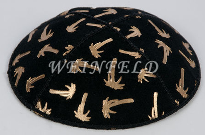 Genuine Suede Yarmulke - Metallic Embossed - Gold Metalic Palm Trees Genuine Suede Yarmulke - Metallic Embossed - Gold Metalic Palm Trees