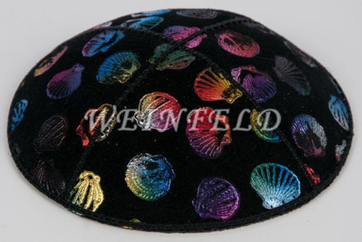 Genuine Suede Yarmulke - Metallic Embossed - Colored Metalic Sea Shells Genuine Suede Yarmulke - Metallic Embossed - Colored Metalic Sea Shells