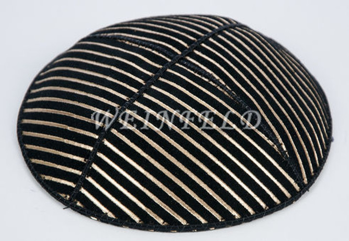 Genuine Suede Yarmulke - Metallic Embossed - Gold Metalic Lines Genuine Suede Yarmulke - Metallic Embossed - Gold Metalic Lines