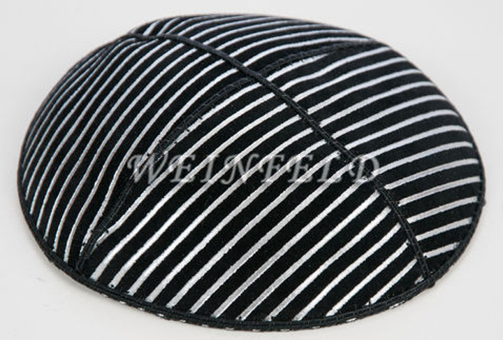 Genuine Suede Yarmulke - Metallic Embossed - Silver Metalic Lines Genuine Suede Yarmulke - Metallic Embossed - Silver Metalic Lines
