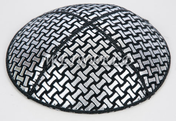 Genuine Suede Yarmulke - Metallic Embossed - Silver Chain Link