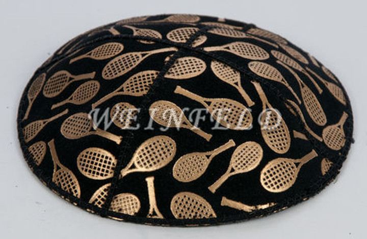 Genuine Suede Yarmulke - Metallic Embossed - Gold Metalic Tennis Racquets Genuine Suede Yarmulke - Metallic Embossed - Gold Metalic Tennis Racquets