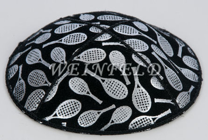 Genuine Suede Yarmulke - Metallic Embossed - Silver Metalic Tennis Racquets Genuine Suede Yarmulke - Metallic Embossed - Silver Metalic Tennis Racquets