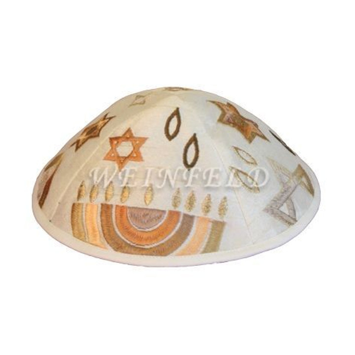 Yair Emanuel Modern Yarmulkes - Embroidered Kippah - Menorah - Gold Yair Emanuel Modern Yarmulkes - Embroidered Kippah - Menorah - Gold