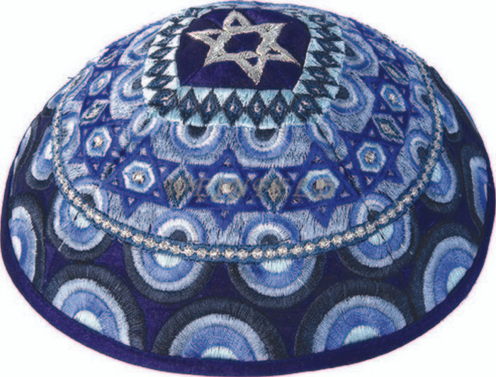Yair Emanuel Modern Yarmulkes - Embroidered Kippah - Magen David Blue