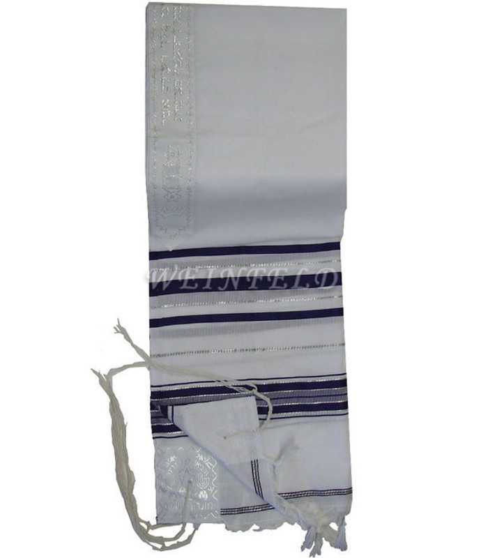 Faux Wool Tallit - Black And Silver Stripes - Silver Color Atarah Faux Wool Tallit - Black And Silver Stripes - Silver Color Atarah