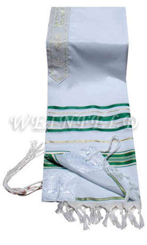 Faux Wool Tallit - Green And Gold Stripes Faux Wool Tallit - Green And Gold Stripes