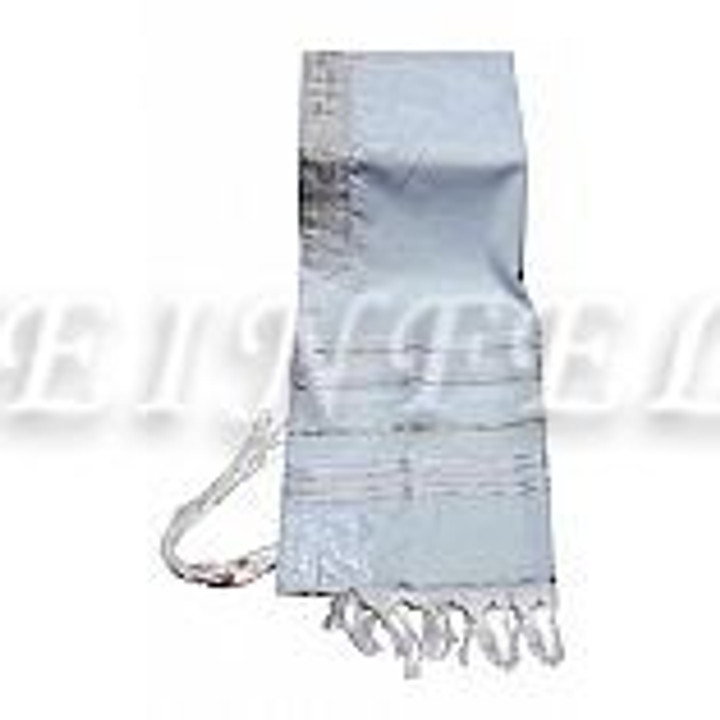 Faux Wool Tallit - White And Silver Stripes Faux Wool Tallit - White And Silver Stripes