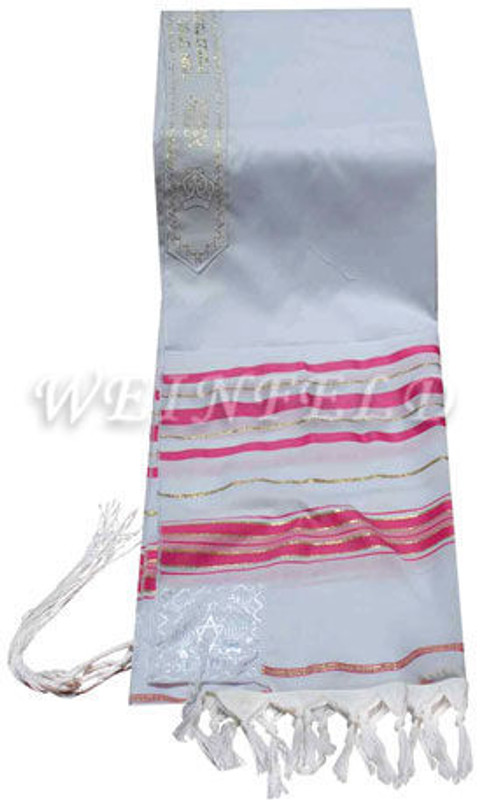 Faux Wool Tallit - Fuschia Pink And Gold Stripes Faux Wool Tallit - Fuschia Pink And Gold Stripes