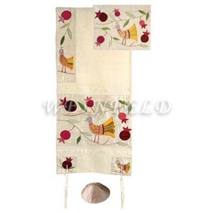Embroidered Raw Silk Tallit - Birds gold Embroidered Raw Silk Tallit - Birds gold
