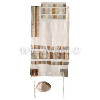 Raw Silk Appliqued Stripes Tallit - Gold