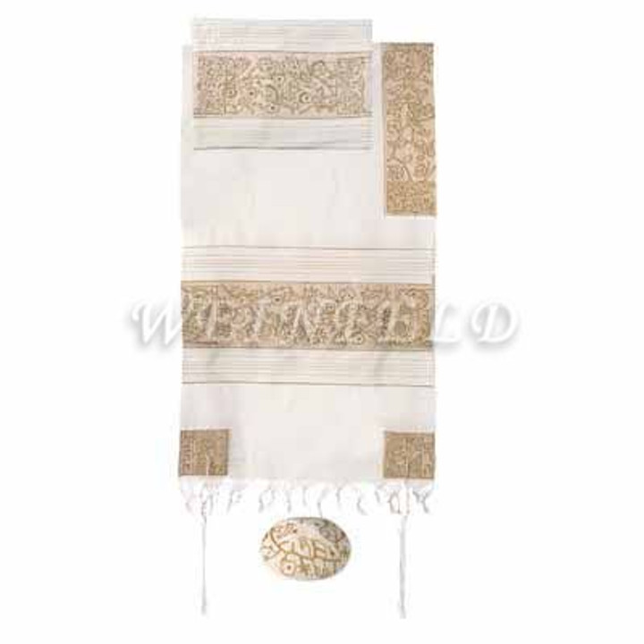 Embroidered Cotton Tallit - The Matriarches In Gold - TFE-7 Embroidered Cotton Tallit - The Matriarches In Gold - TFE-7