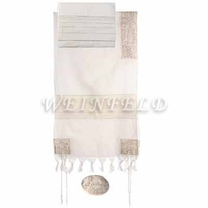Embroidered Cotton Tallit - Jerusalem In Silver Embroidered Cotton Tallit - Jerusalem In Silver