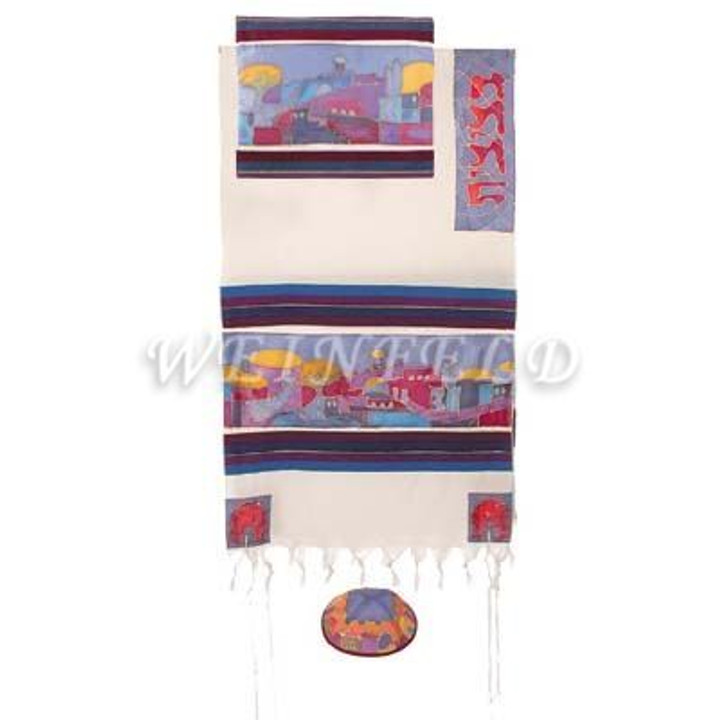 Cotton And Silk Tallit - Jerusalem Dove In Color Cotton And Silk Tallit - Jerusalem Dove In Color