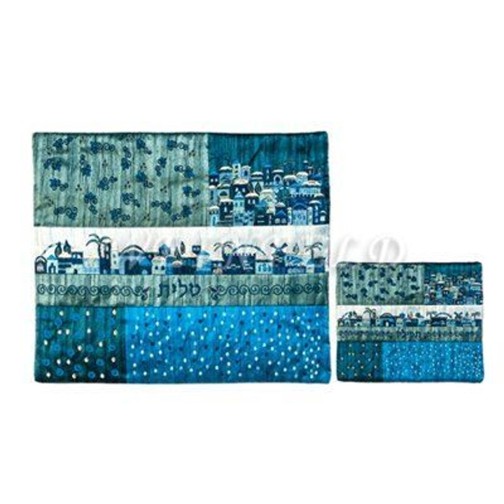 Embroidered Tallit and Tefillin Bag - Jerusalem Quilt in Mediter Embroidered Tallit and Tefillin Bag - Jerusalem Quilt in Mediter