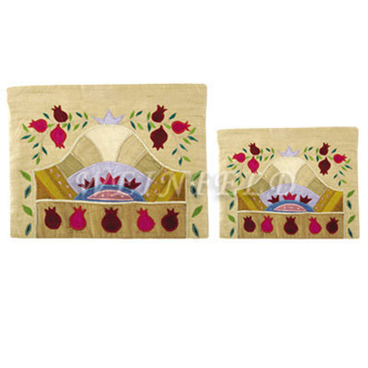 Raw Silk Tallit and Tefillin Bag - Pomegranates in Gold Raw Silk Tallit and Tefillin Bag - Pomegranates in Gold
