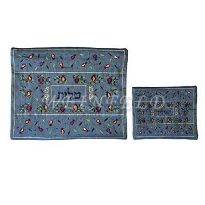 Embroidered Tallit and Tefillin Bag - Pomegranates in Blue Embroidered Tallit and Tefillin Bag - Pomegranates in Blue