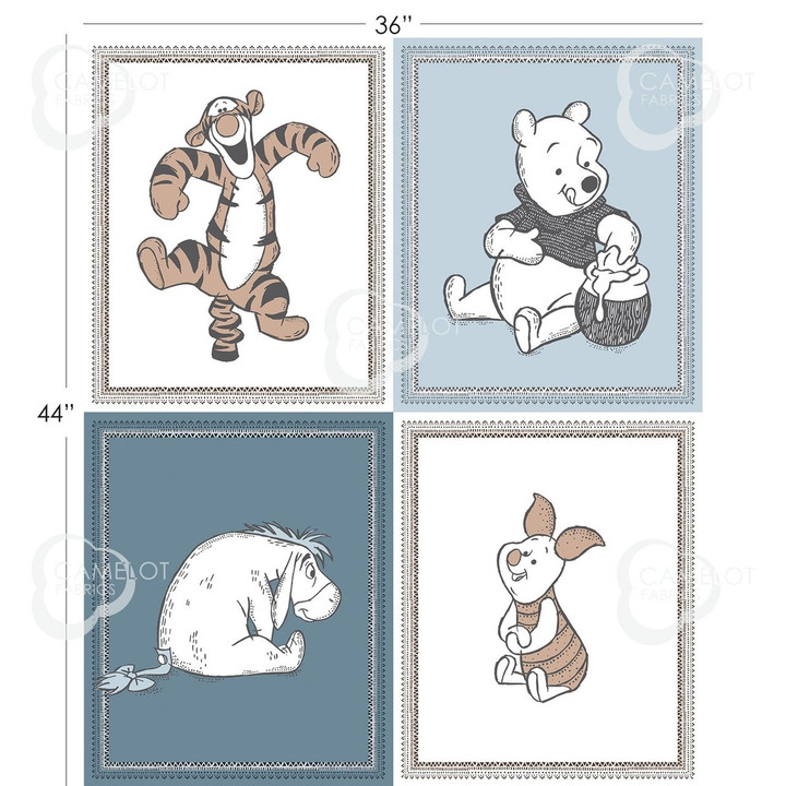 Disney Yarmulkes Cotton - PANEL - Winnie the Pooh, All Characters - Multi