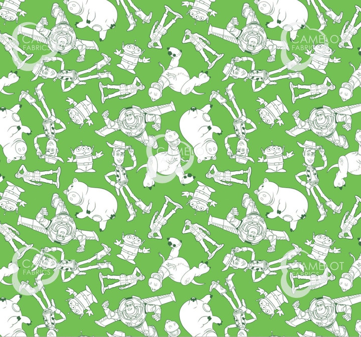 Disney Yarmulkes Cotton - Pixar Coloring Collection - Characters Outlined - Green