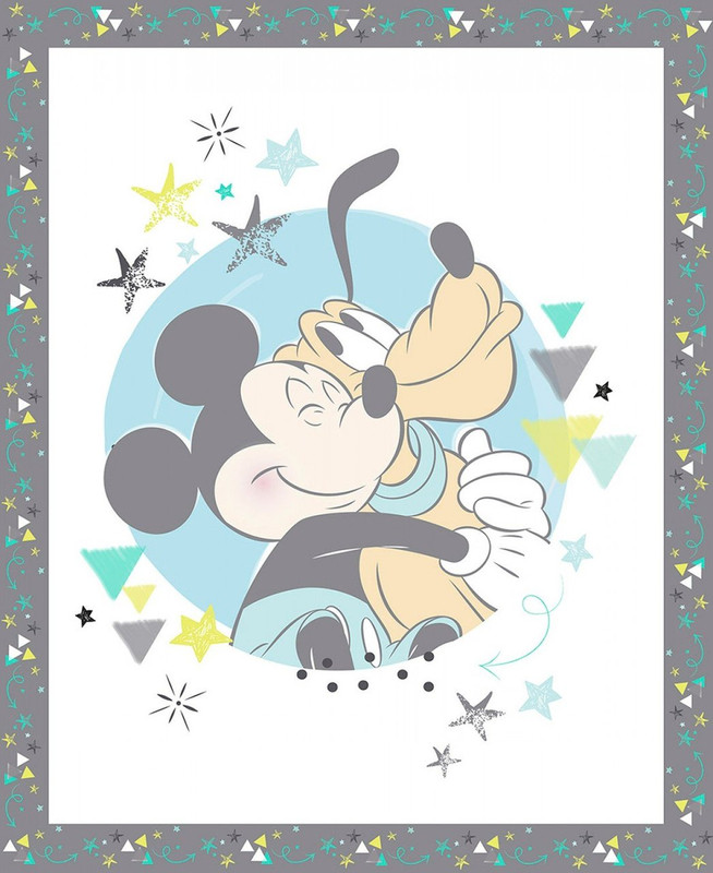 Disney Yarmulkes Cotton - PANEL - Baby Mickey Mouse Nursery, Mickey