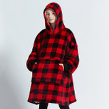 Kids Red Plaid Mega Hoodie Blanket NZ