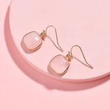 Natural Pink Stone Square Drop Earrings