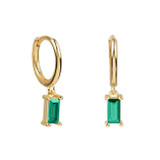 Mini Hoop Earrings - Gold and Green CZ