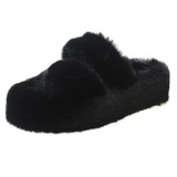 Black Double Strap Faux Fur Slippers