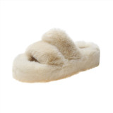 White Double Strap Faux Fur Slippers