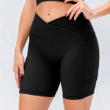 High Waist Phone Pocket Crossover Bike Shorts