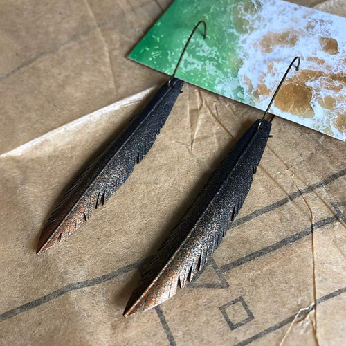 Re:purpose Single Feather Earrings - Copper