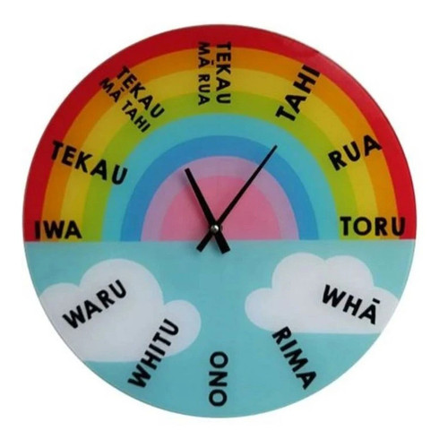 Moana Road Te Reo Rainbow Glass Clock