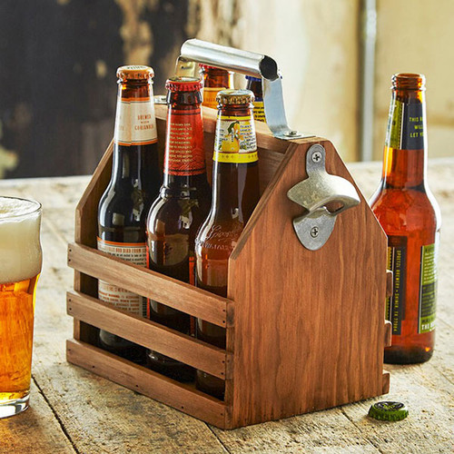 Wooden Bottle Caddy with Opener