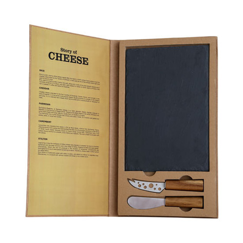 3 Piece Cheese Serving Set with Rectangle Slate Board